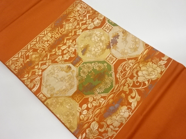 リサイクル　格天井に花唐草模様織出し名古屋帯